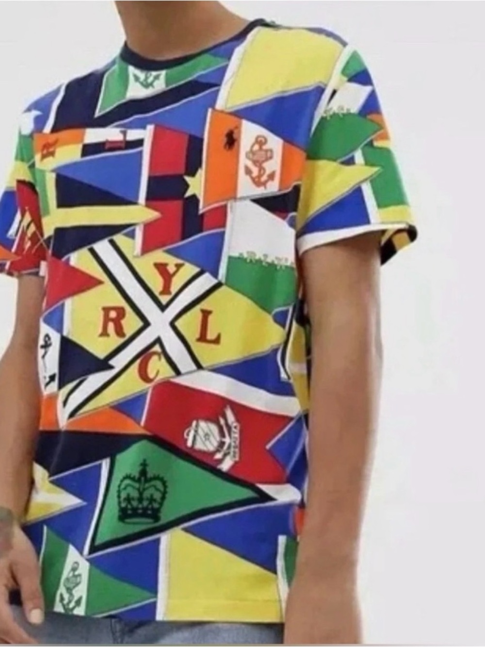 POLO RALPH LAUREN Flags RLYC Regatta Yacht Club Colorful Print T-Shirt Mens Sz L